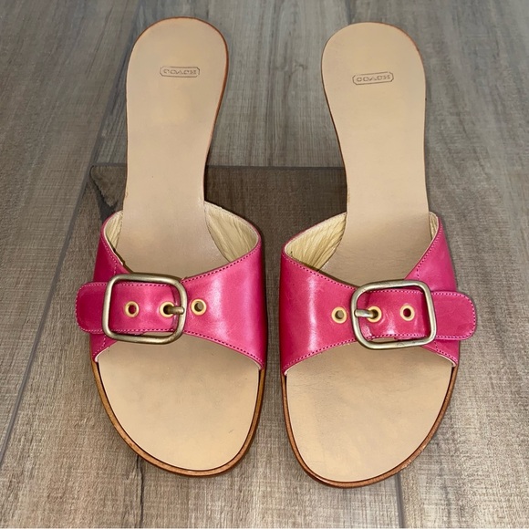 Coach Women's Traci Kerala Calf Fuchsia Pink Leather Wedge Sandals 8 Slides Y2K - Picture 2 of 9